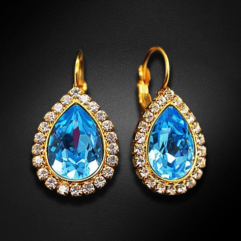 Auskarai "Debesų Lašas (Akvamarino Mėlyna)" su Swarovski™ kristalais